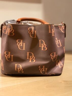 Dooney & Bourke Monogram Brown Tote with Tan Logos